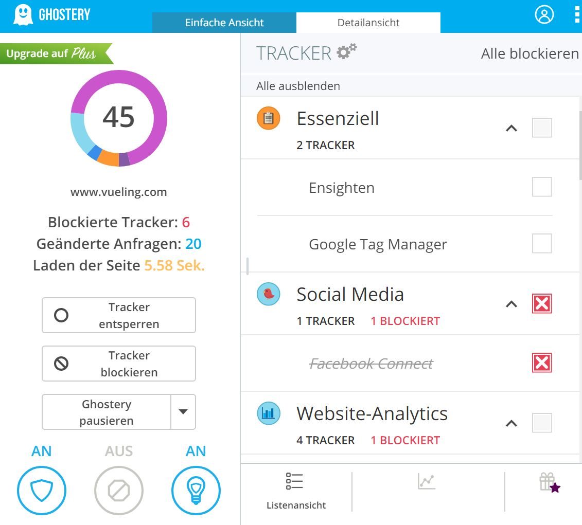Website Cookie Analyse mit Ghostery