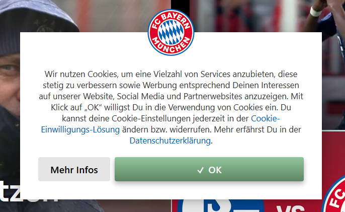 Consent Banner vom FC BAYERN Consent Banner vom FC BAYERN